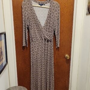 Boden Faux Wrap Brown & White Geometric Dress Sz 18 R